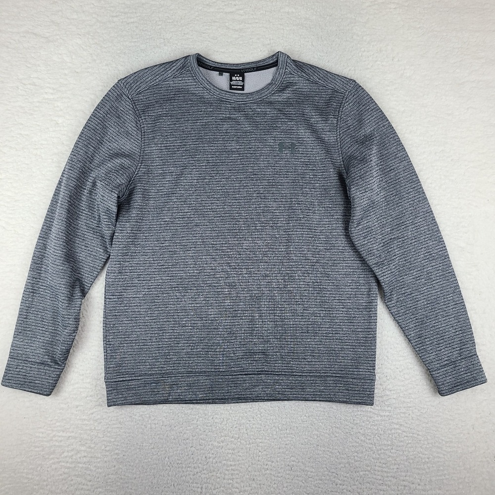 Under Armour Storm Sweater‎ Mens Large Gray Striped Crewneck Sweatshirt Golf